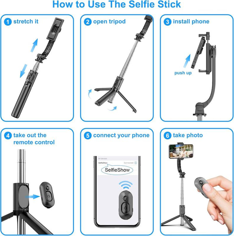 Extendable Selfie Stick Tripod with Wireless Remote Tripod Stand, Portable, Lightweight, Compatible with Iphone 15 14 13 12 Pro Xs Max X 8Plus, Samsung Smartphone and More