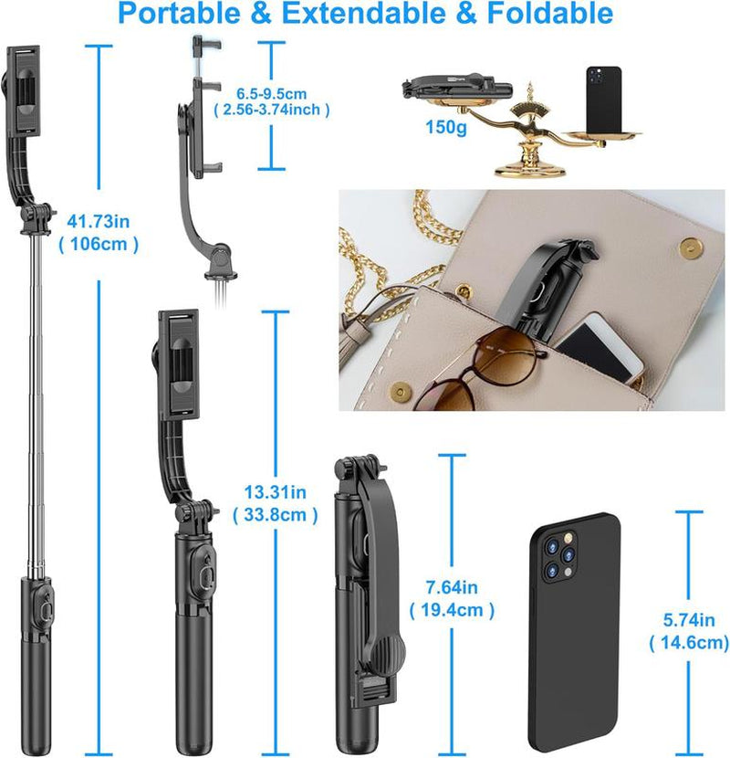 Extendable Selfie Stick Tripod with Wireless Remote Tripod Stand, Portable, Lightweight, Compatible with Iphone 15 14 13 12 Pro Xs Max X 8Plus, Samsung Smartphone and More