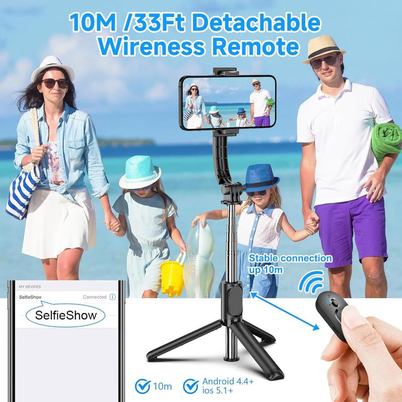 Extendable Selfie Stick Tripod with Wireless Remote Tripod Stand, Portable, Lightweight, Compatible with Iphone 15 14 13 12 Pro Xs Max X 8Plus, Samsung Smartphone and More